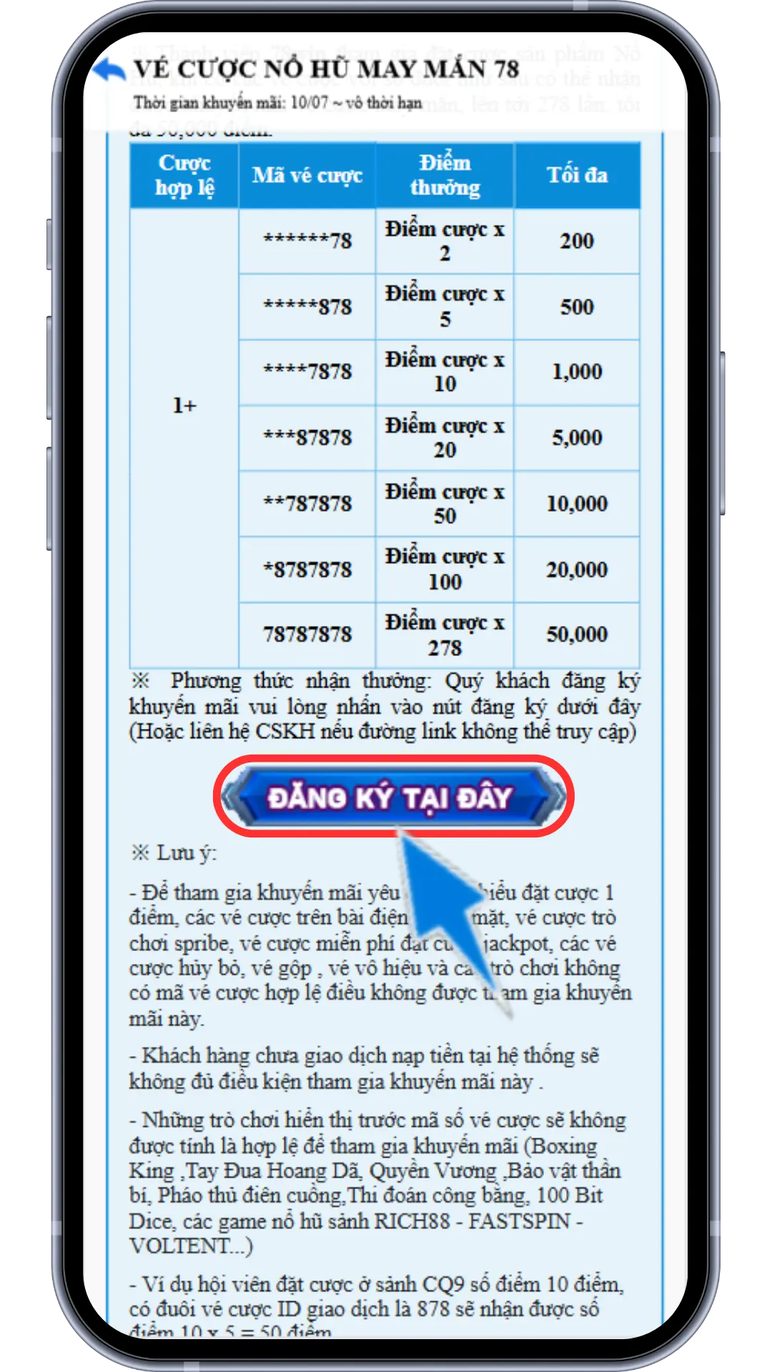 Bước 3 : Bấm vào Đăng Ký  Tại Ngay